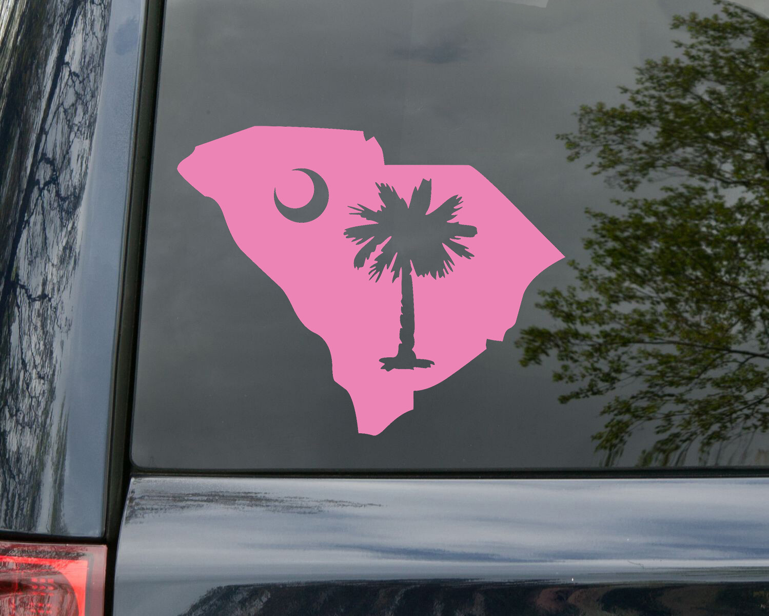 South Carolina with Palmetto Tree Vinyl Decal – State Sabal Palm Tree – Die Cut