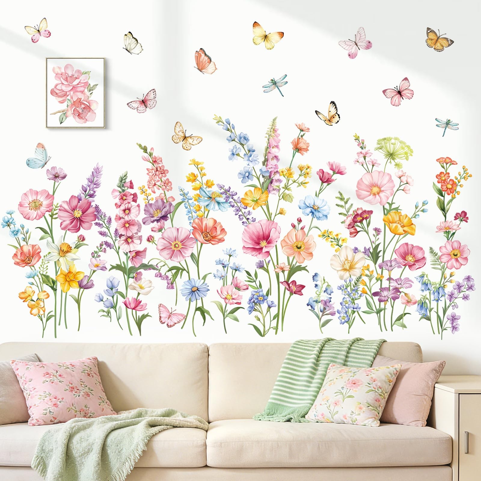 Flower Wall Decals Daisy Wildflower Grass Butterflies Wall Stickers Girls Bed…