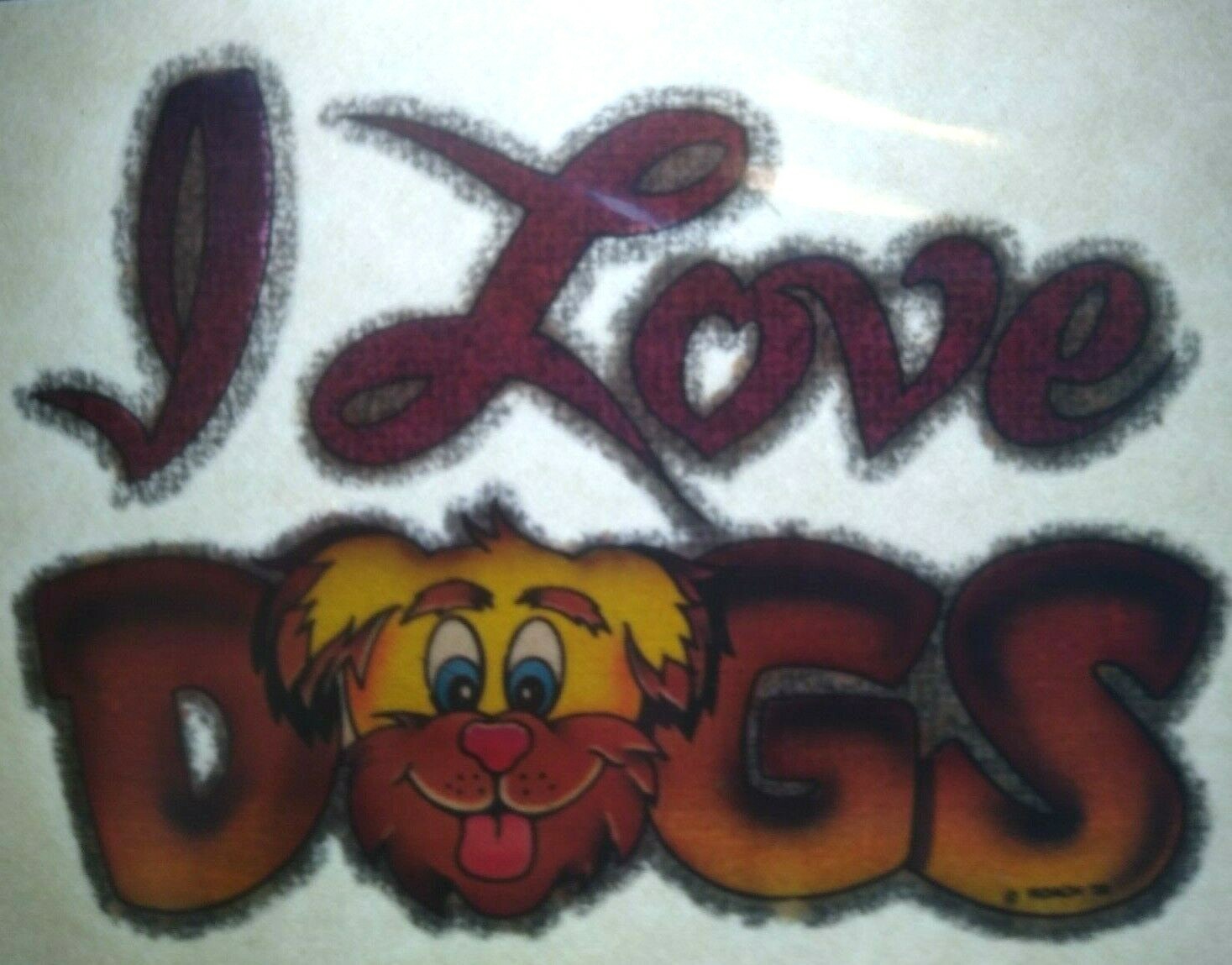 I Love Dogs Screamin Gleamin Glitter Iron-On Decal Donruss Vintage Original Cool