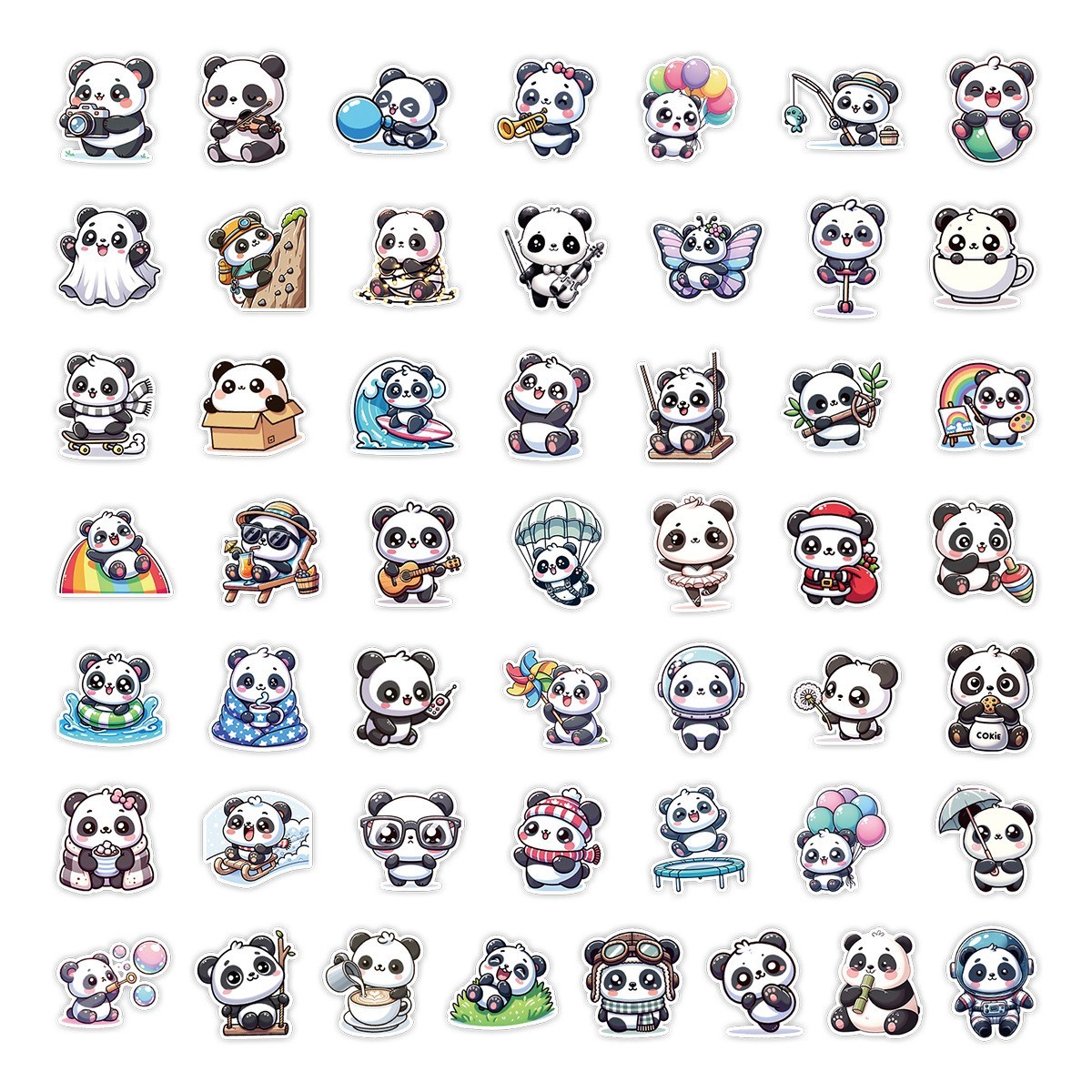 50pcs Waterproof Stickers Cute Cartoon Panda Luggage Phone Laptop Water Bottle