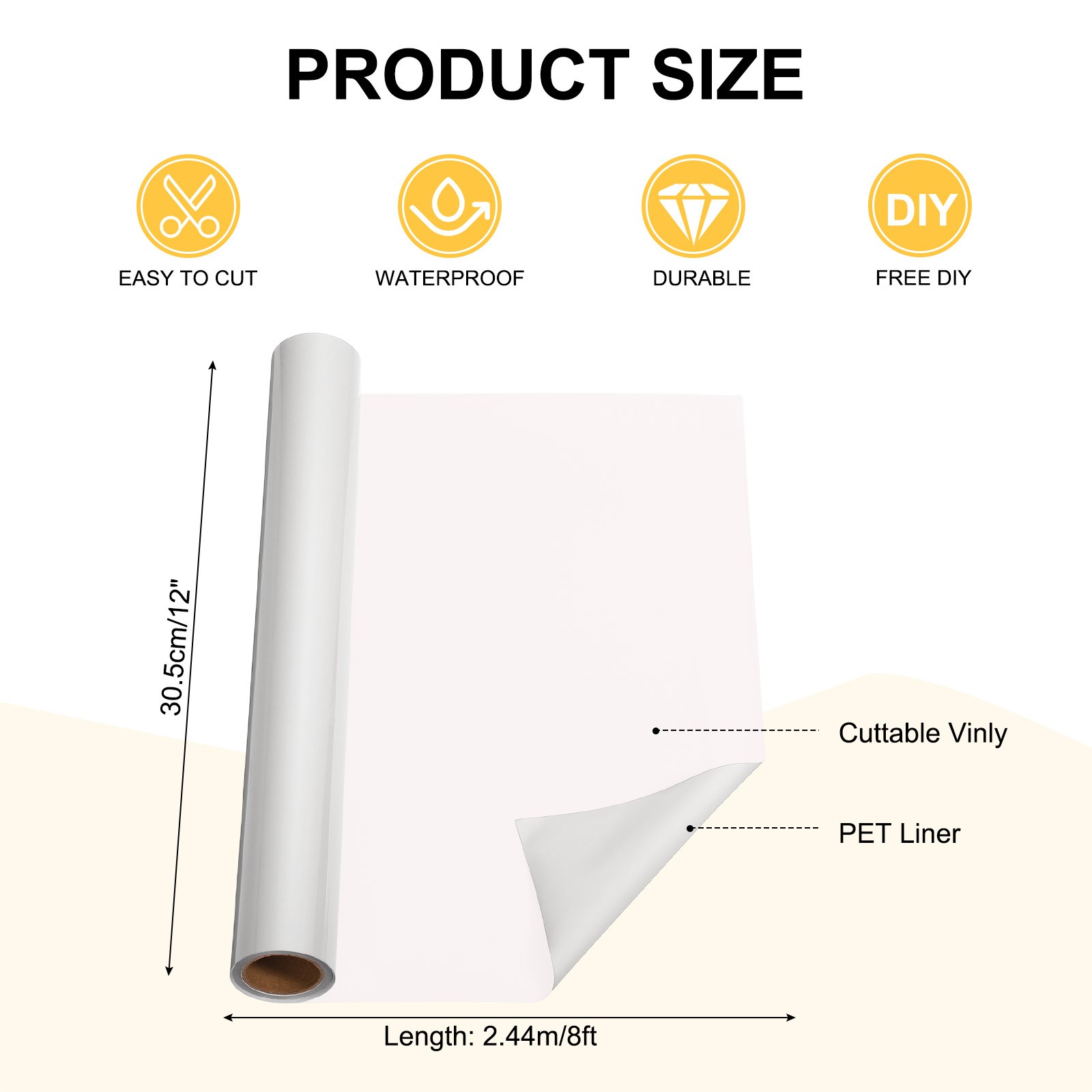 Matte White Permanent Vinyl Paper, 12"" x 8ft Roll for Cricut