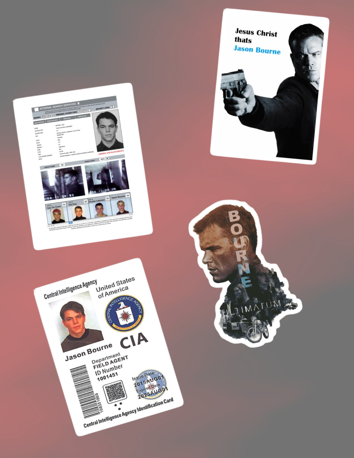 Jason Bourne 2000's Movies 4pc Sticker Pack