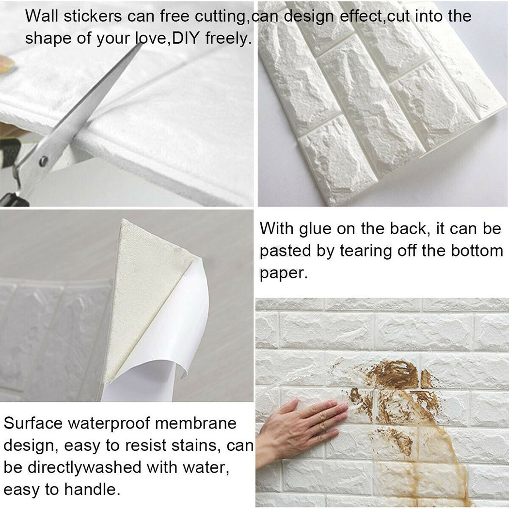 Sound Insulation Waterproof 3D Tile Brick Wall Sticker Foam Panel (10PCS)