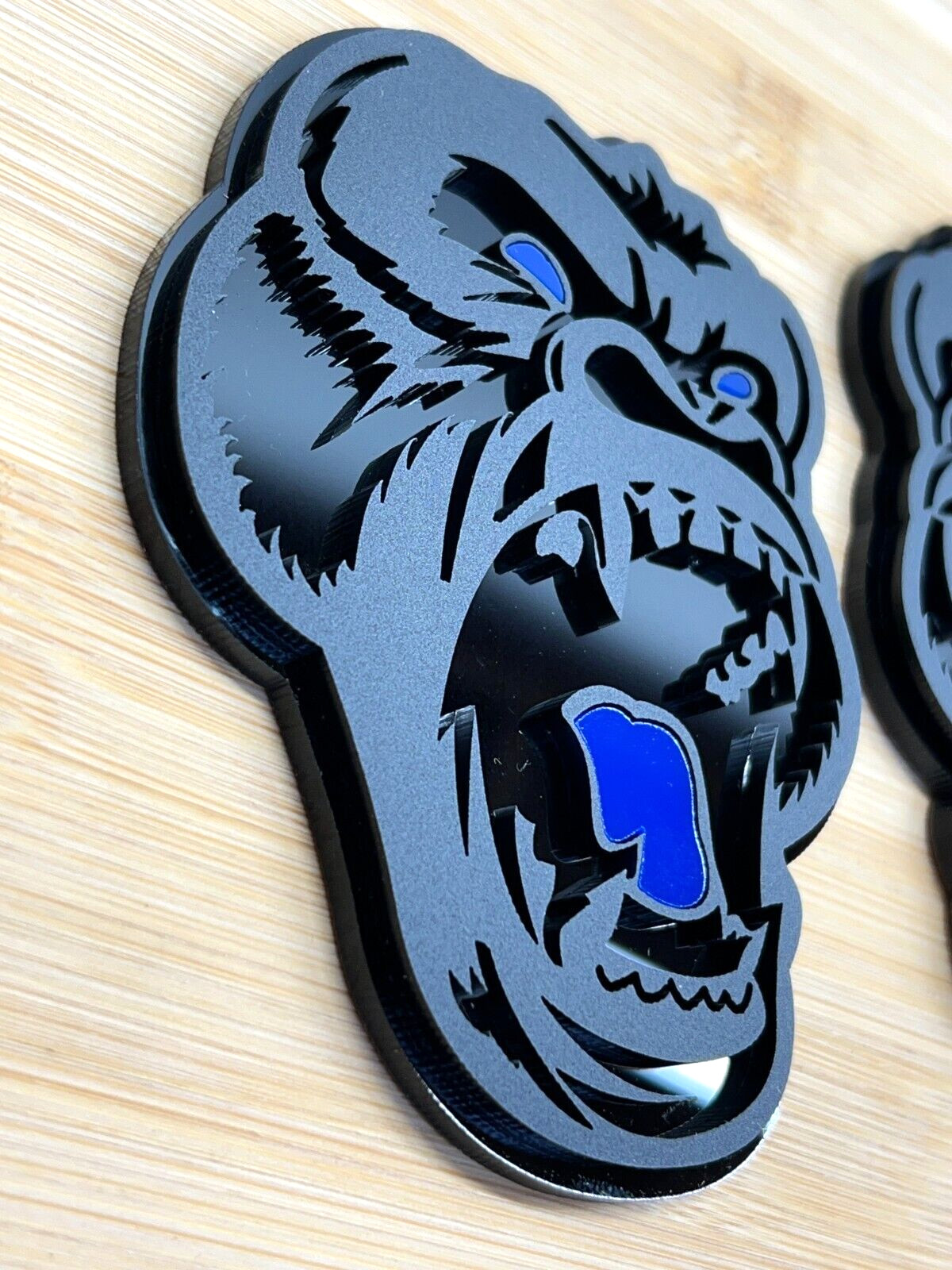 Angry Gorilla Blue Eye Car Truck Emblem Badge Matte Black /Black Custom PK of 2