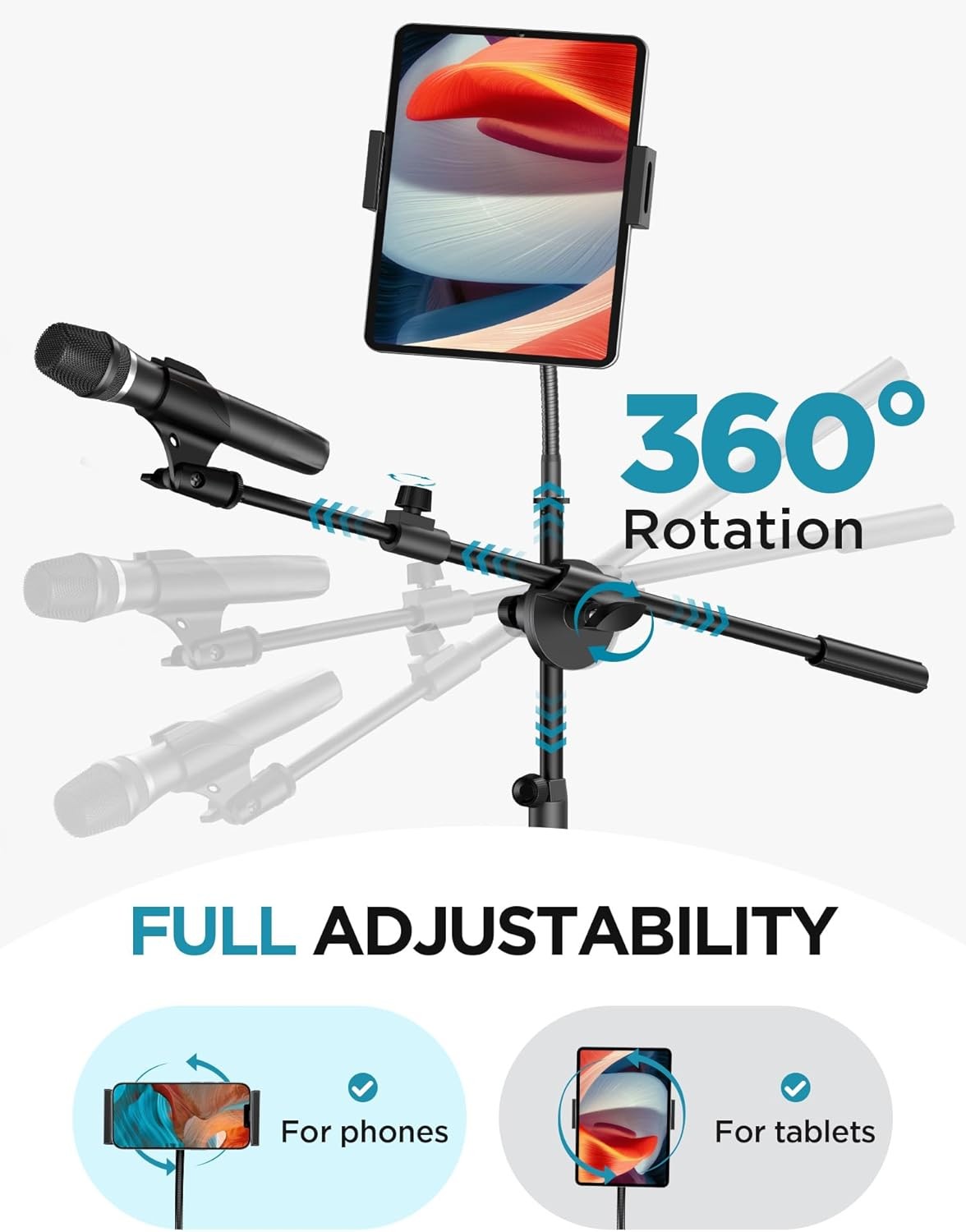 Mic Stand, 6 in 1 Microphone Stand Floor with Tablet Phone Holder Height Adjust