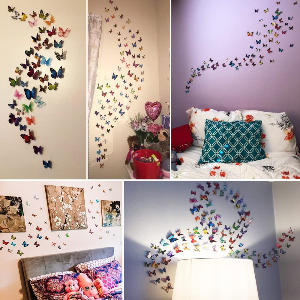 80 PCS Butterfly Wall Decals, 3D Butterfly Wall Decor Stickers for Home Wall Dec
