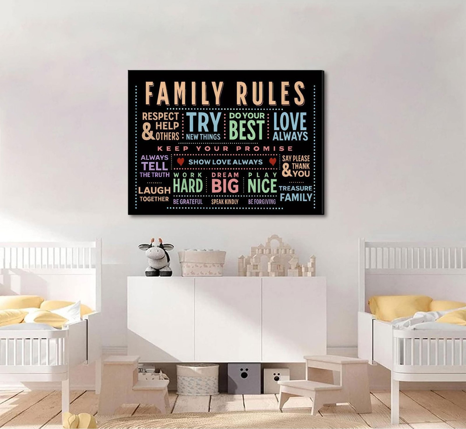 Family Rules Canvas Wall Art Family Inspirational Quotes Wall Decor Picture C…