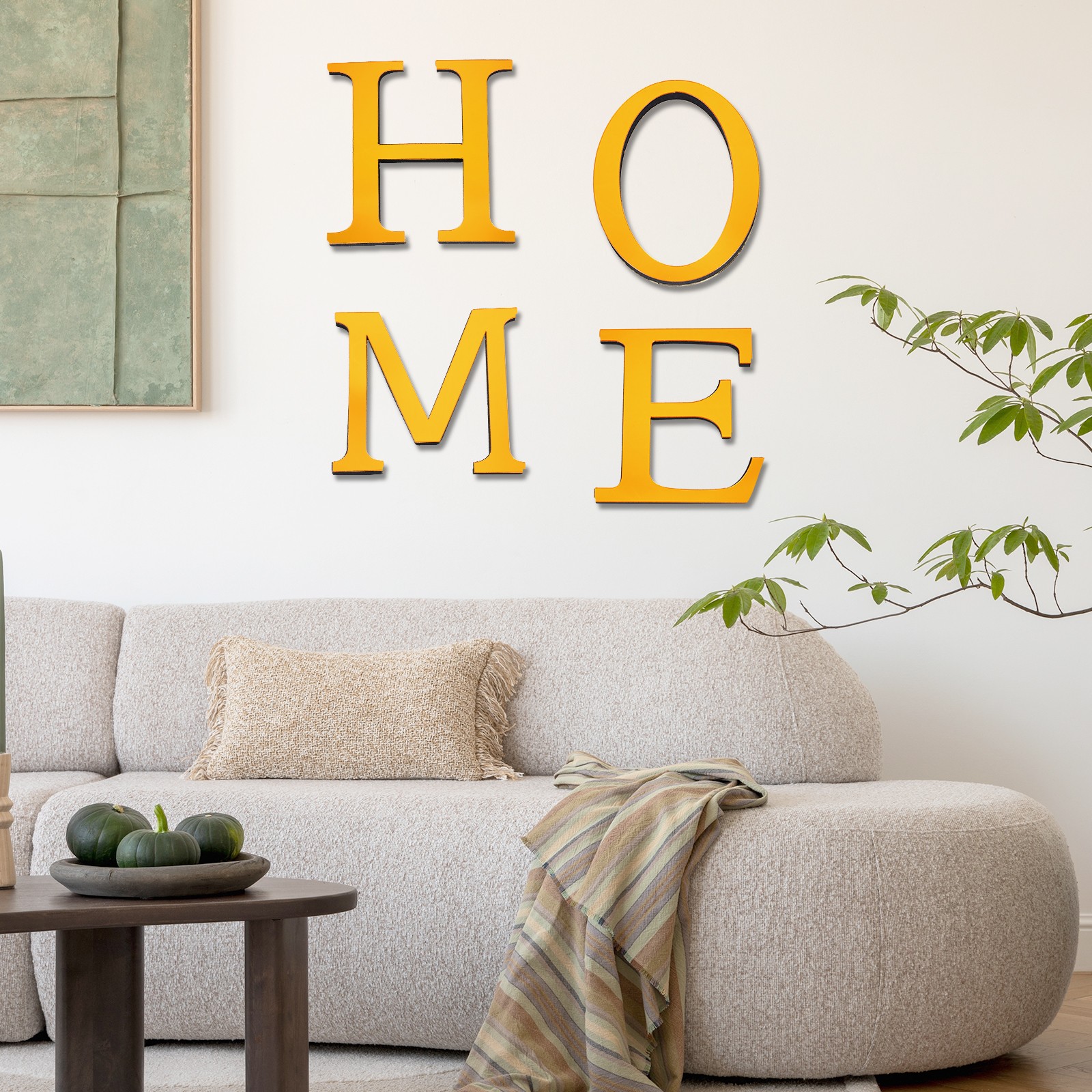 7.87 Inch 3D Acrylic Alphabet Mirror Wall Stickers Letter U Light Gold