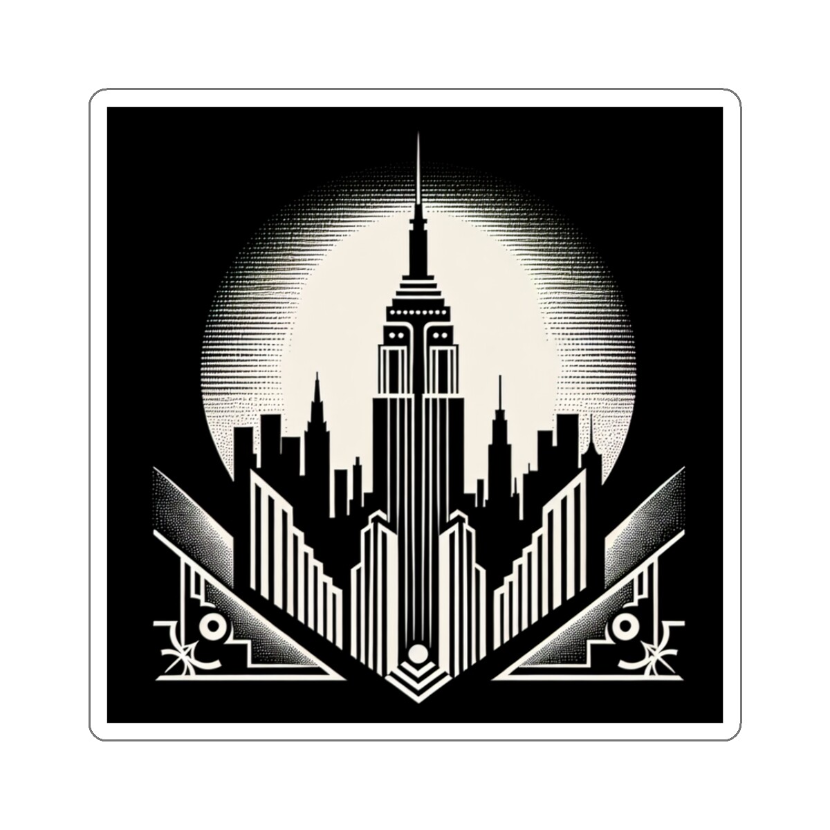 Sticker Monochrome Art Deco Cityscape Empire State Classy Skyscraper New York