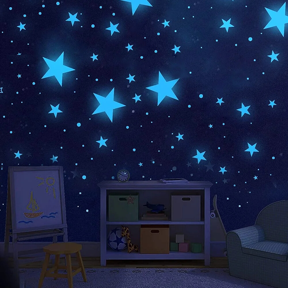 3/50/100Pcs Fluorescent Glow the Dark 3D Stars Moon Wall Stickers Kids Baby Room