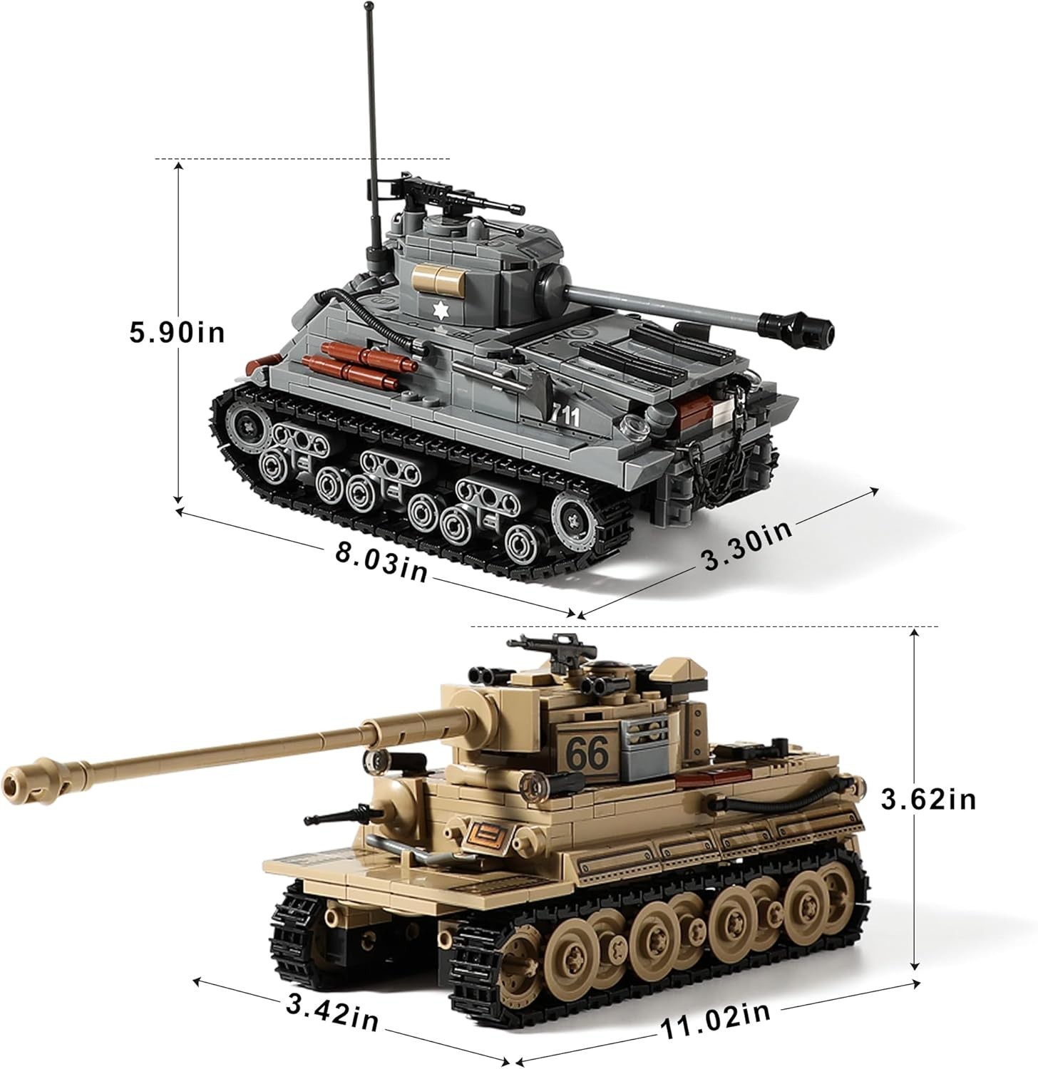 WW2 Tank Building Kit: Create German Tiger & US M4 Sherman with 1184 Blocks