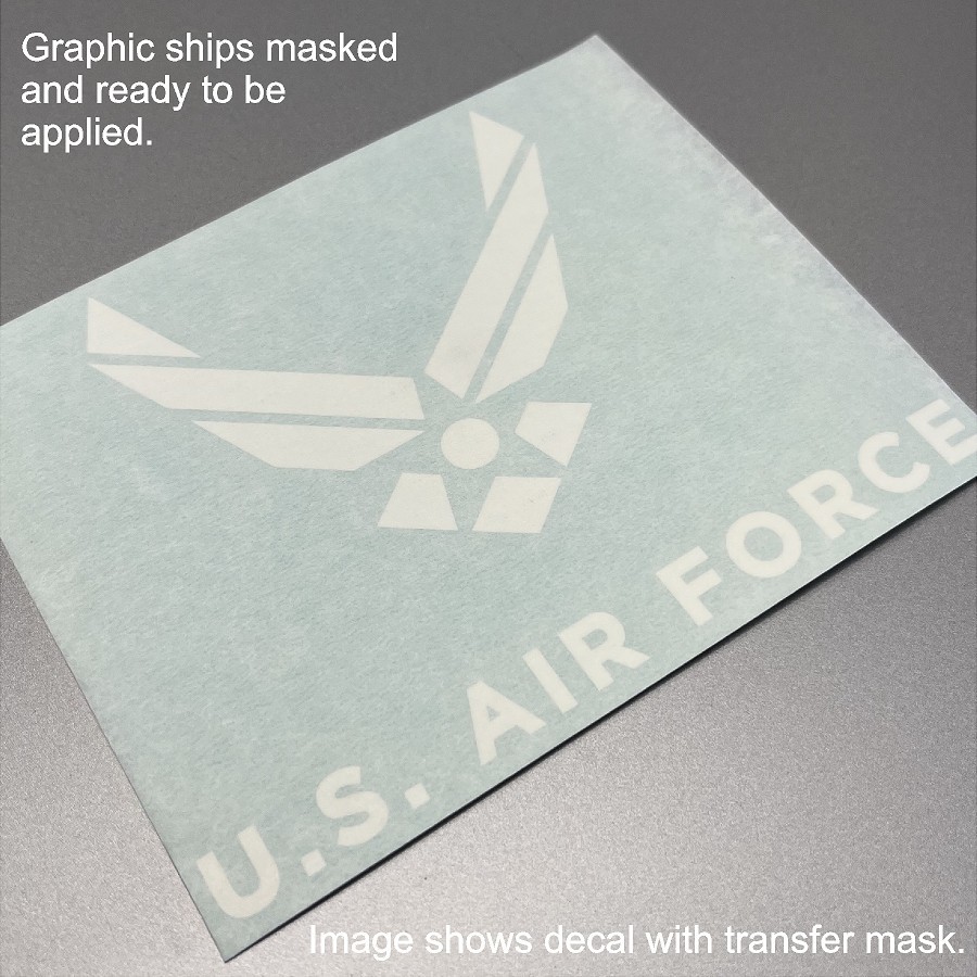 US Air Force 3M Premium Gloss White Cut Vinyl Logo (no background) 4.5" x 3.5"