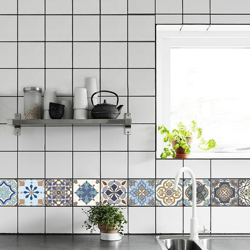 10PCS Floral Wall Sticker Self Adhesive Tiles Waterproof Ethnic Vintage Style