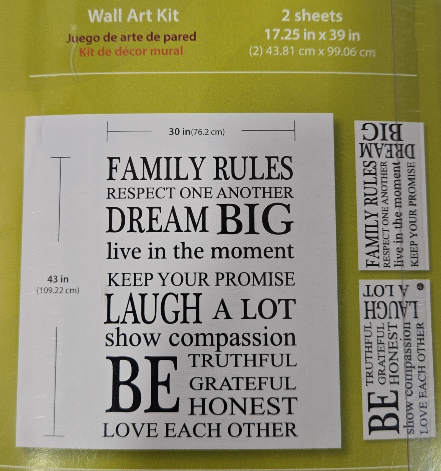 Wall Pops! Wall Art "Family Rules" Wall Decal Kit Peel Stick 2 pcs 30"x 43"