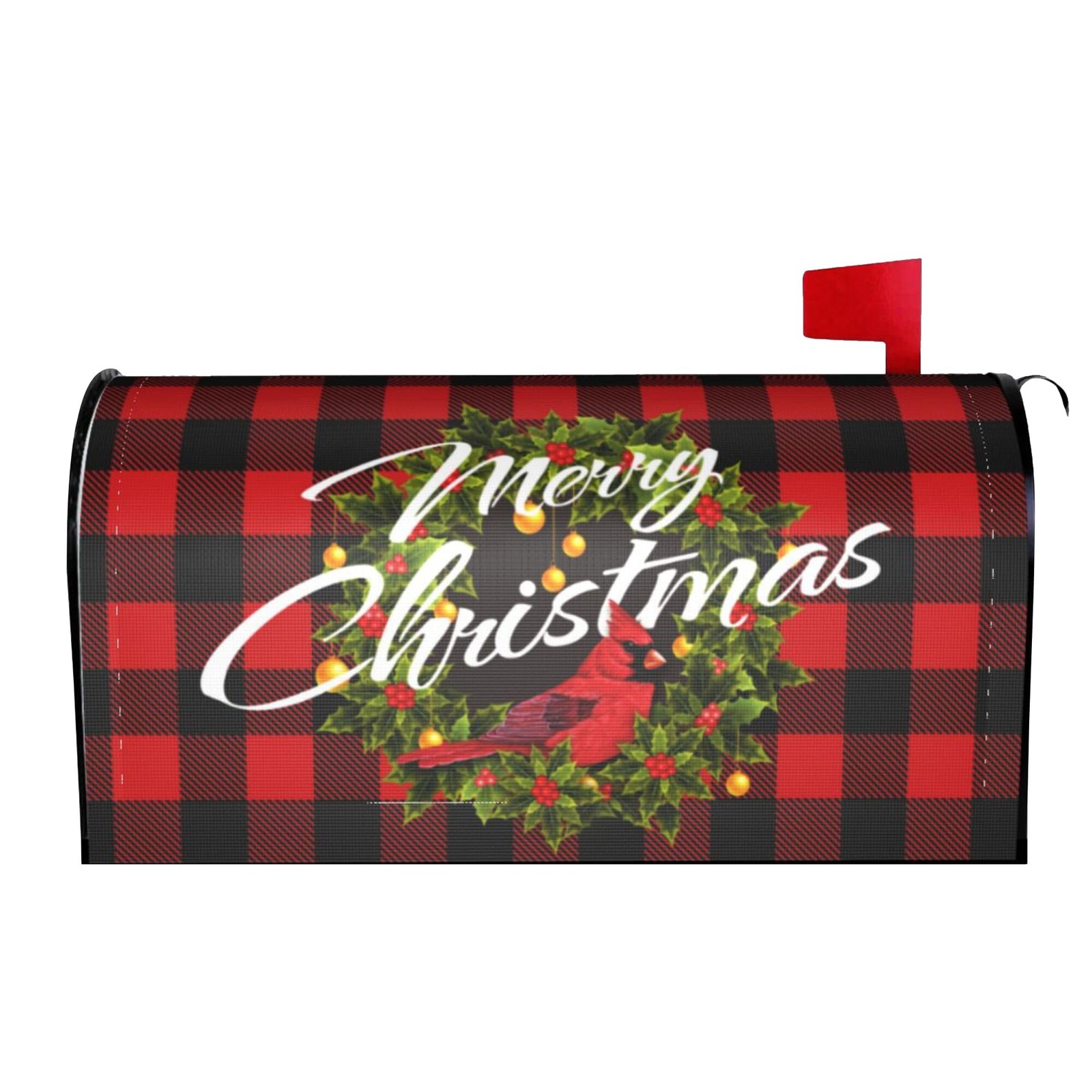 Merry Christmas Magnetic Mailbox Cover – Winter Xmas Wreath Red One Size,