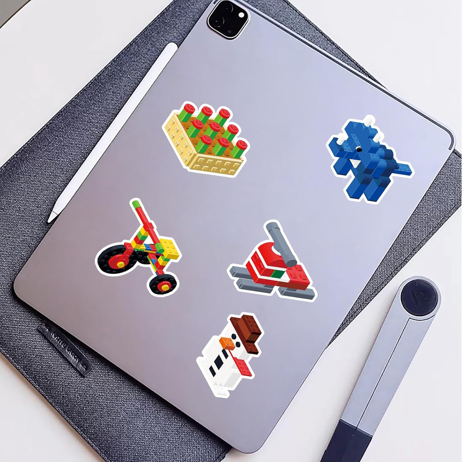 51 PCS Reusable Cartoon Building Block Stickers – Waterproof Decals for Kids