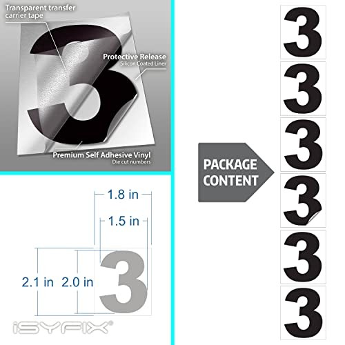 Black Vinyl Number 3 Stickers – 3 Pack – Self Adhesive – 2 Inch – Black
