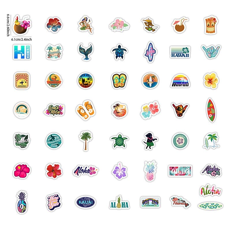 50pcs HAWAII Stickers, Beach Travel Vacation Stickers, #097