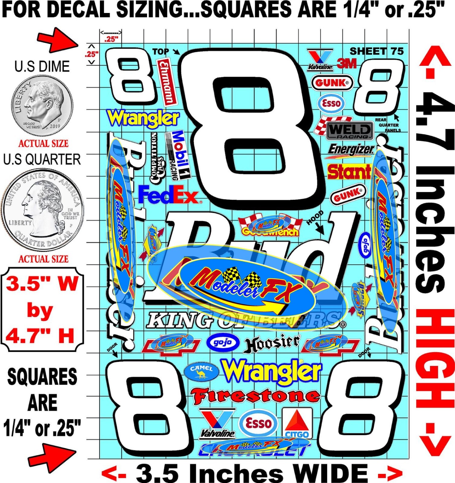 White Vinyl Sticker Sheet 75 F1stockcar-R/C MODEL Decal fits 1/24-1/16 Scale CUT