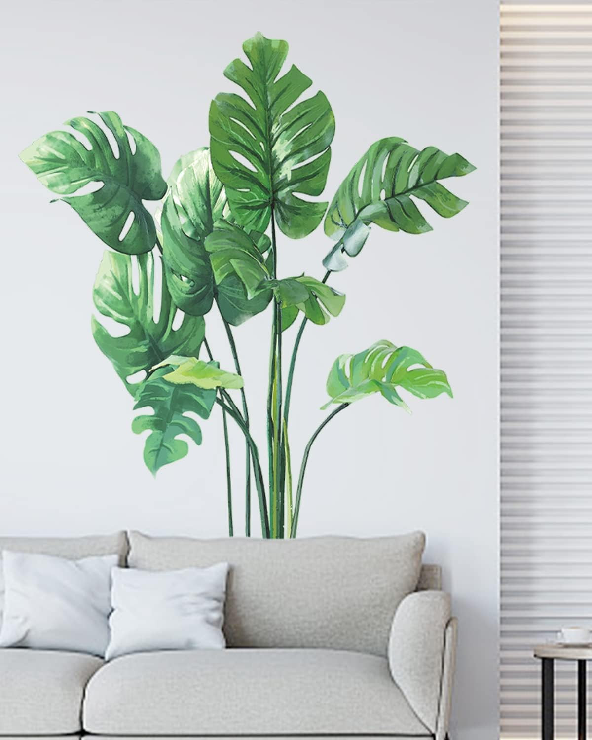 Leaf Wall Decals Peel and Stick, Large Green Monstera Leaf Wall Stickers for Bed