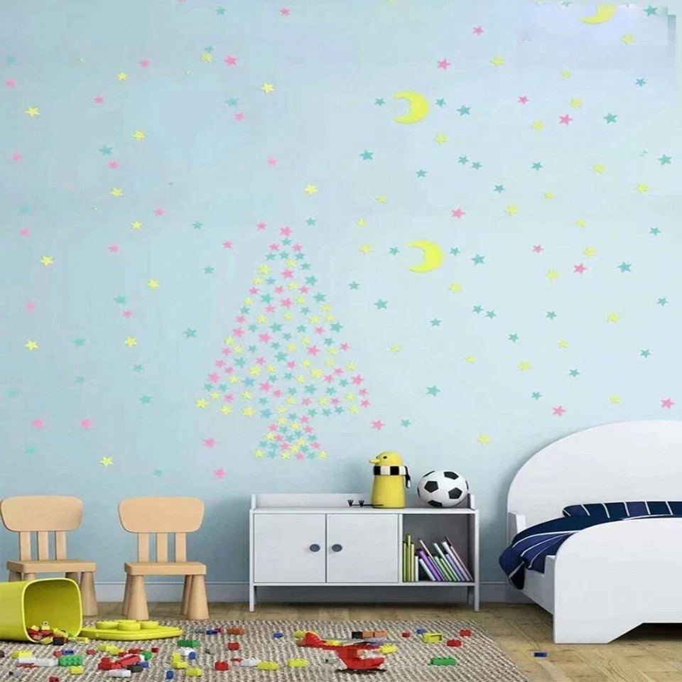 100pcs Glow In The Dark Stars Luminous Wall & Ceiling Star Stickers Home Decor