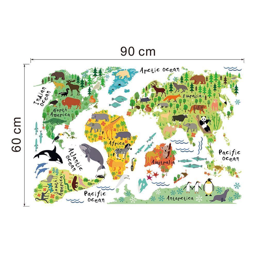 Animal World Map Removable Vinyl Wall Sticker Decal School Office Home Decor