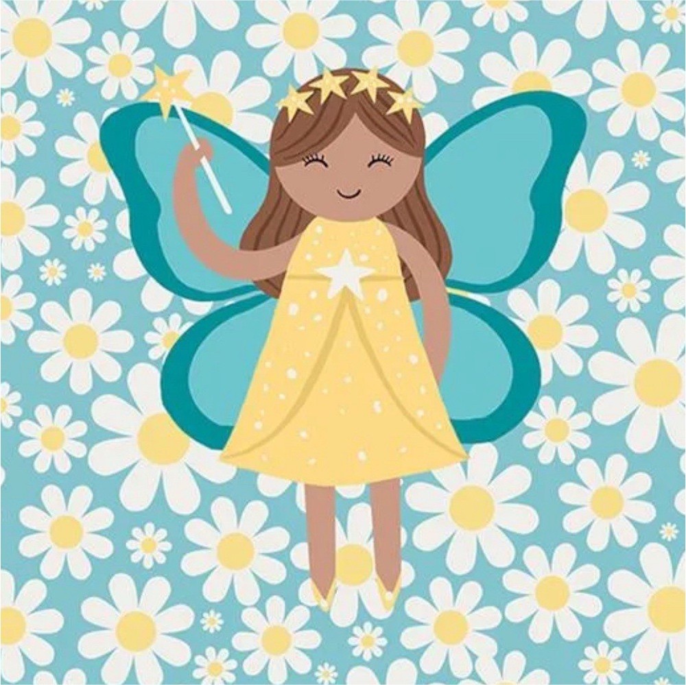 Tiny Dreamers Fairy LED Canvas Wall Art Blue Yellow White 12" Square