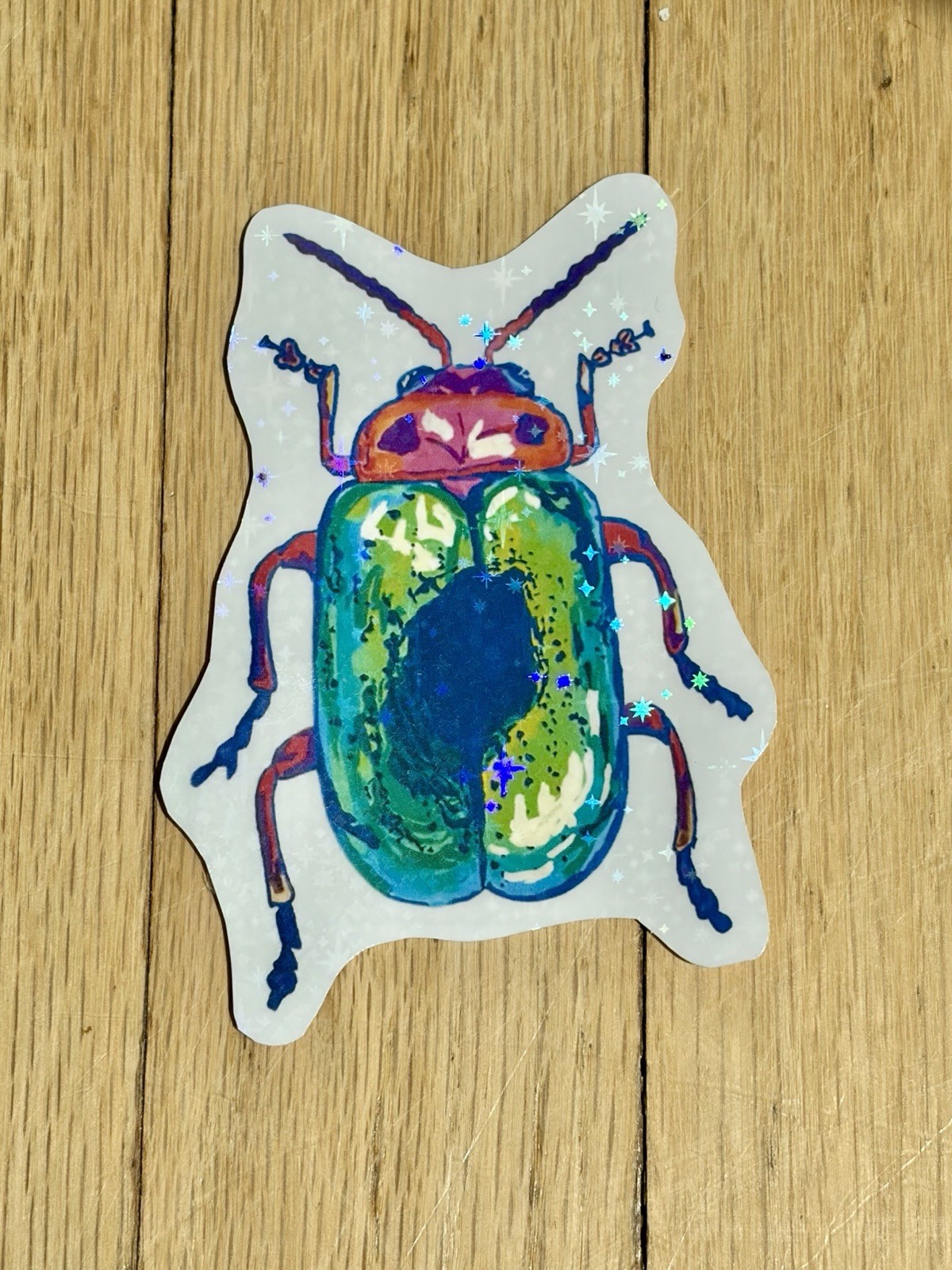 Colorful Beetle Waterproof Sticker: Aesthetic Insect Art Decal