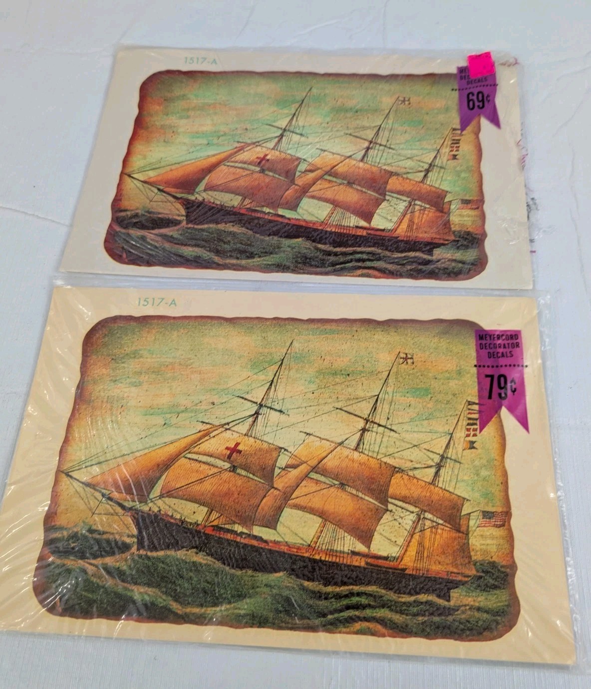 Vintage Meyercord Large Sailing Ship Decals, Lot of 2 One Open One Sealed