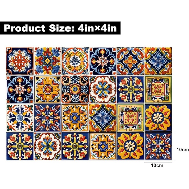 Moroccan Bohemian Tile Stickers 48 Pack Peel & Stick Wall Decals Home Decor New