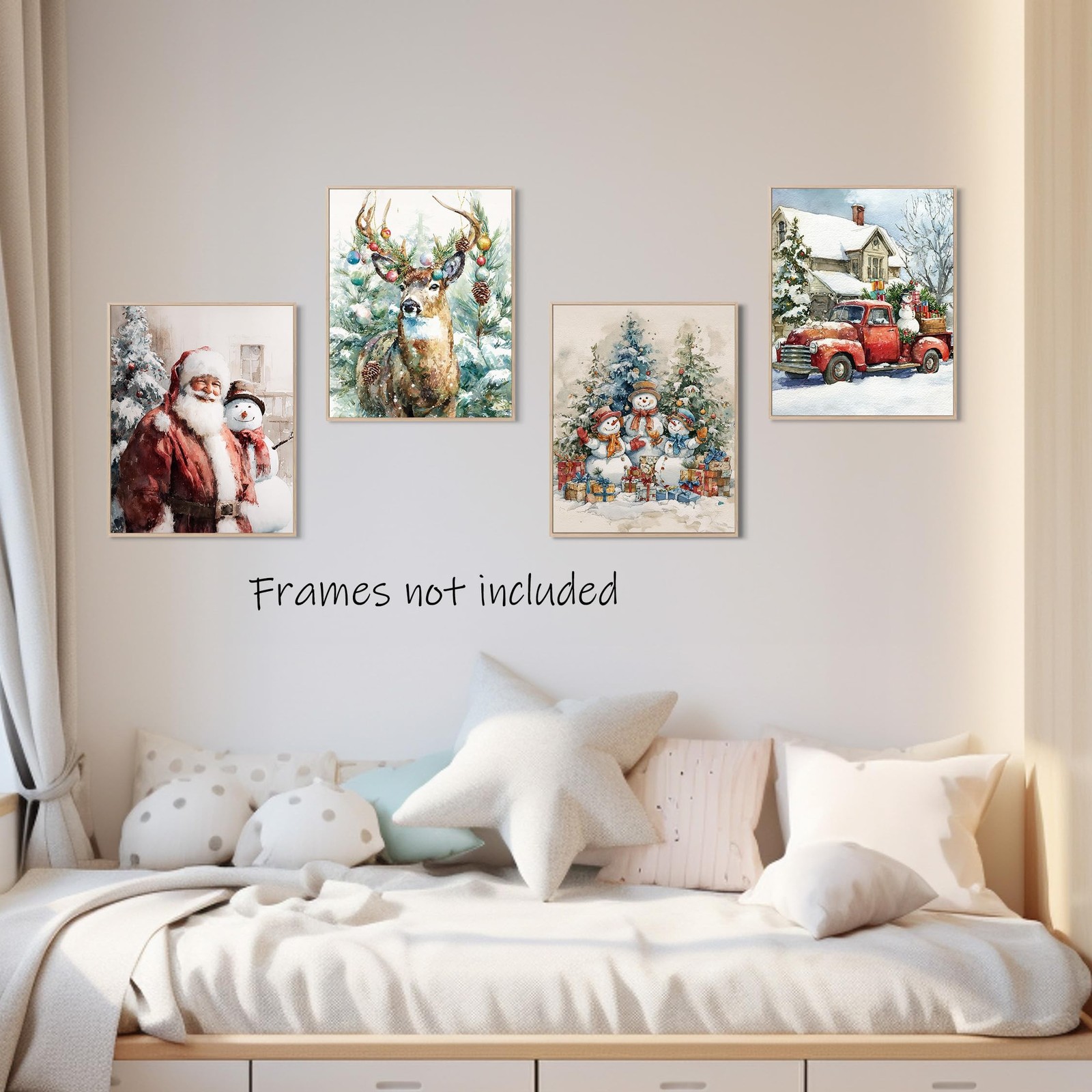 Aychlithic Retro Christmas Wall Poster Set – Vintage Winter Christmas Santa S…