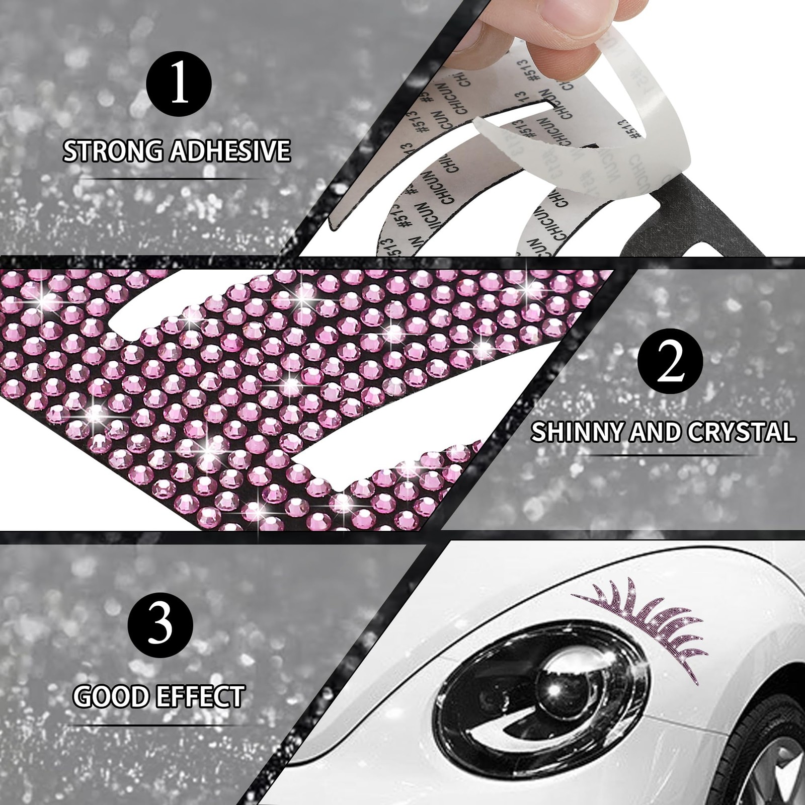 Car Headlight Bling Eyelashes Diamond Crystal Auto Decoration Ornaments 2Pcs