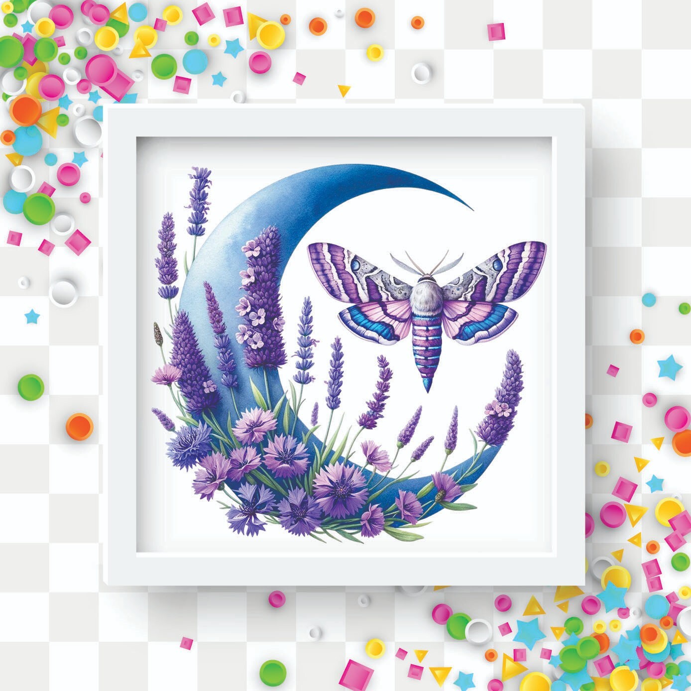 Lavender Moon and Moth UV DTF Transparent Sticker / Decal