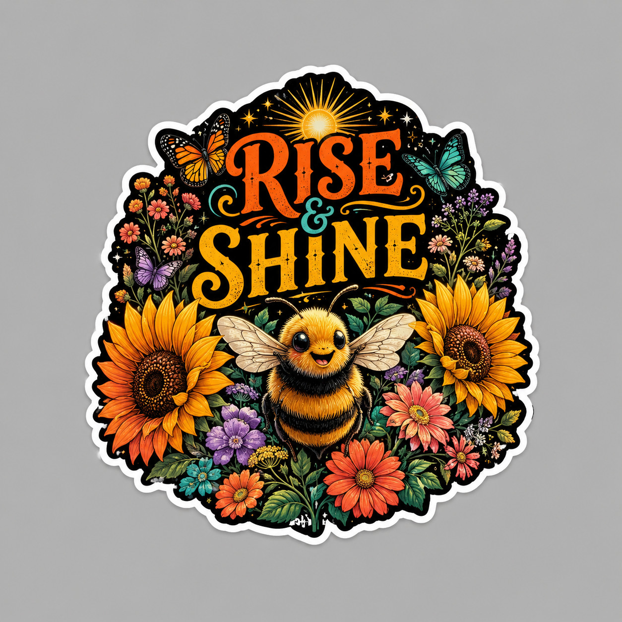 Bumble Bee Sticker Vinyl Decal Rise & Shine Sunflower Floral Morning Motivation