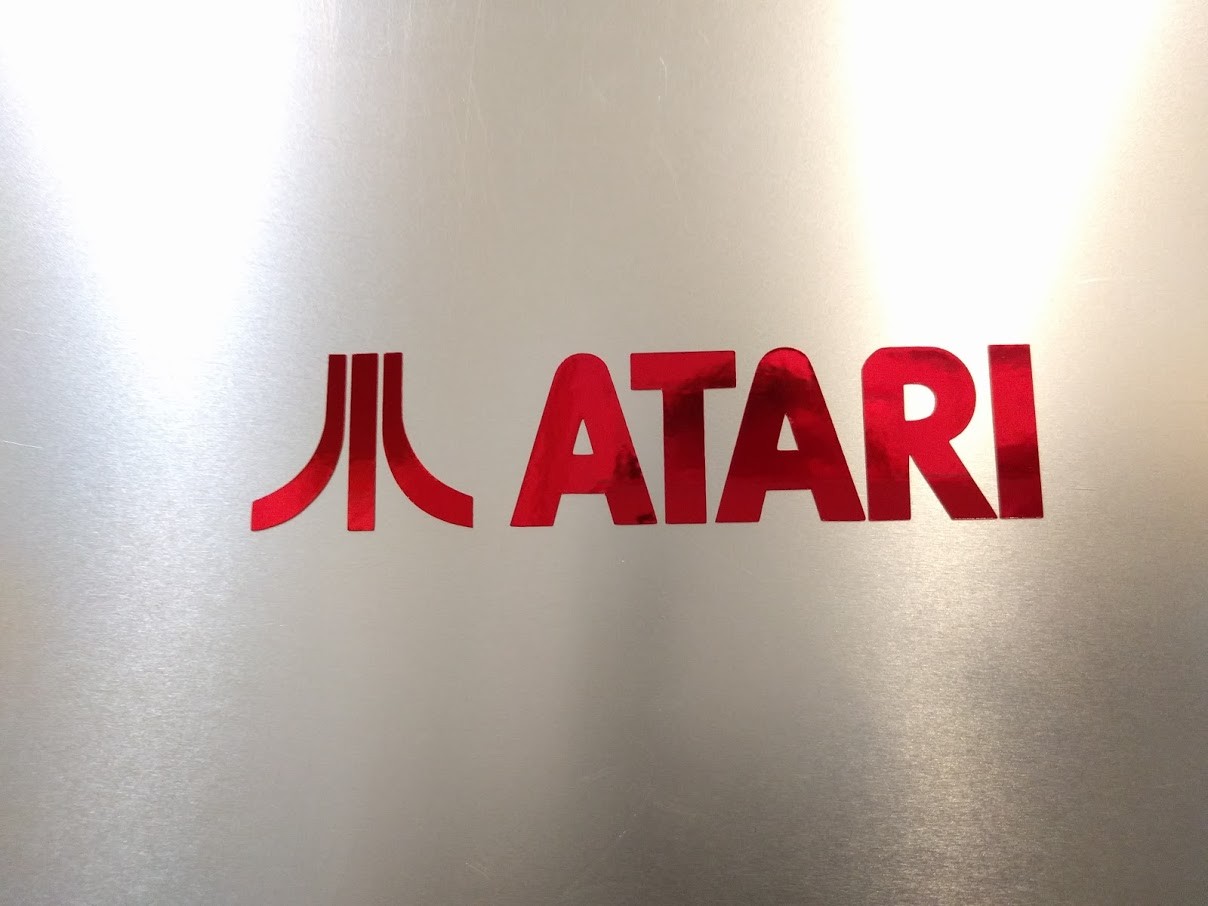 2 decals- Atari 2600 5200 7800 Logo Vinyl Decal Red Mirror Chrome 8" x 2"