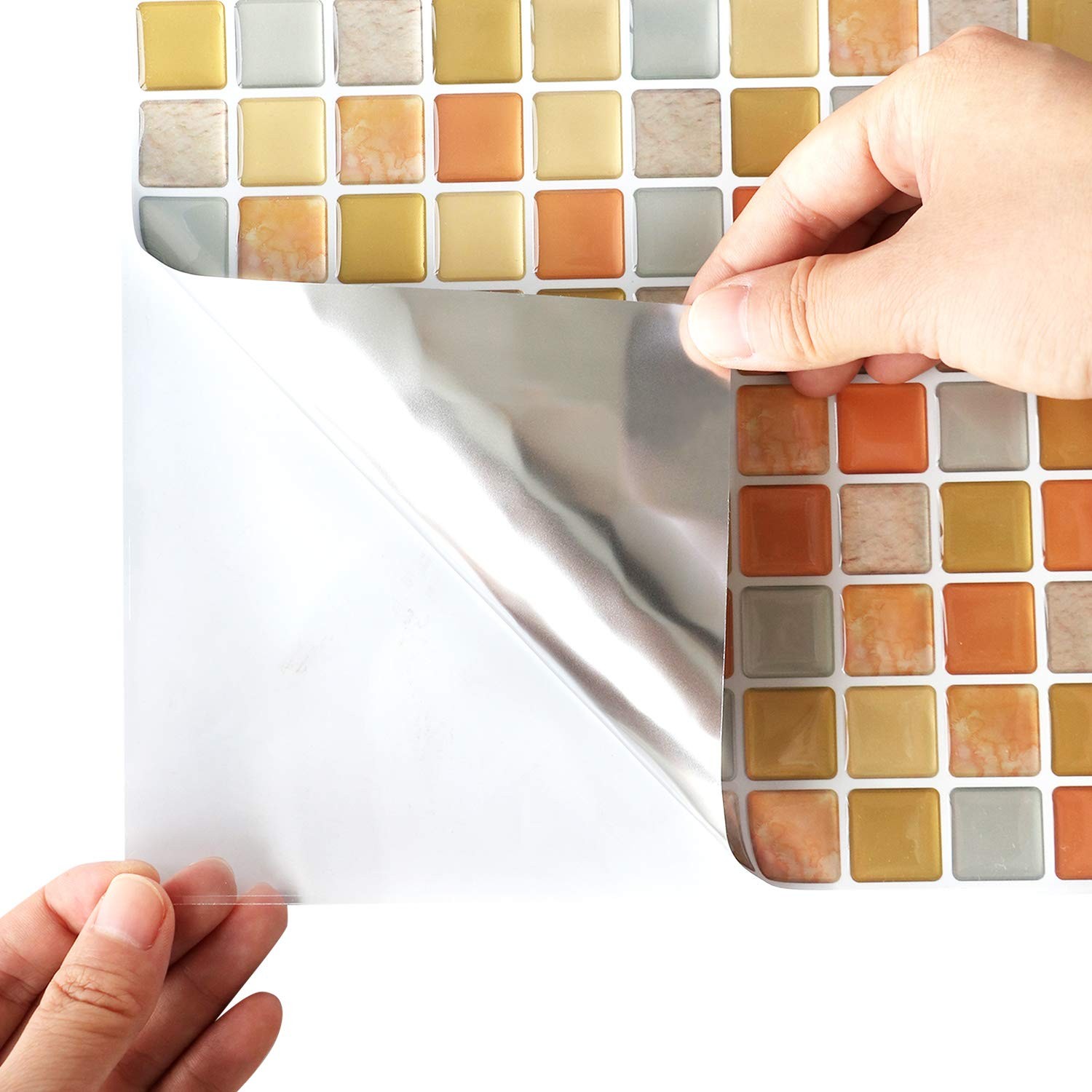 3D Mosaic Tile Sticker Removable Wallpaper Tile Yellow, 3D Self Adhesive Wall…