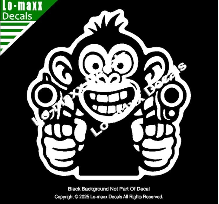 Monkey With Guns Die Cut Sticker Vinyl Decal For Car Fridge Locker Laptop