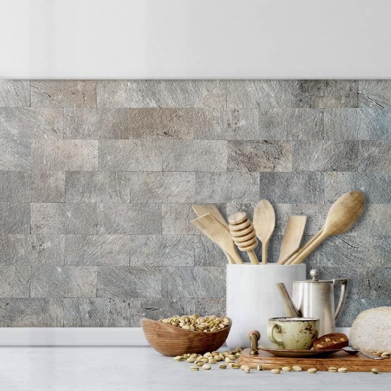 100 Piece Mountain Rock Peel and Stick Backsplash Wall Tiles, 3" x 6" PVC Fau…