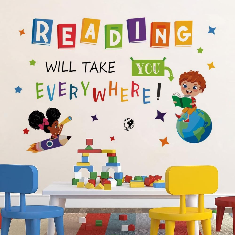 Reading Will Take You Everywhere Inspirational Quote Wall Decal Sticker, Moti…