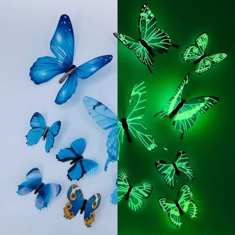 12PCS 3D Luminous Butterfly Wall Stickers DIY Home Decor Modern Art Gift