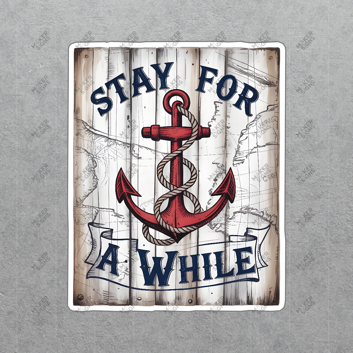 Nautical Sticker Stay For A While Rustic Anchor Coastal #8231