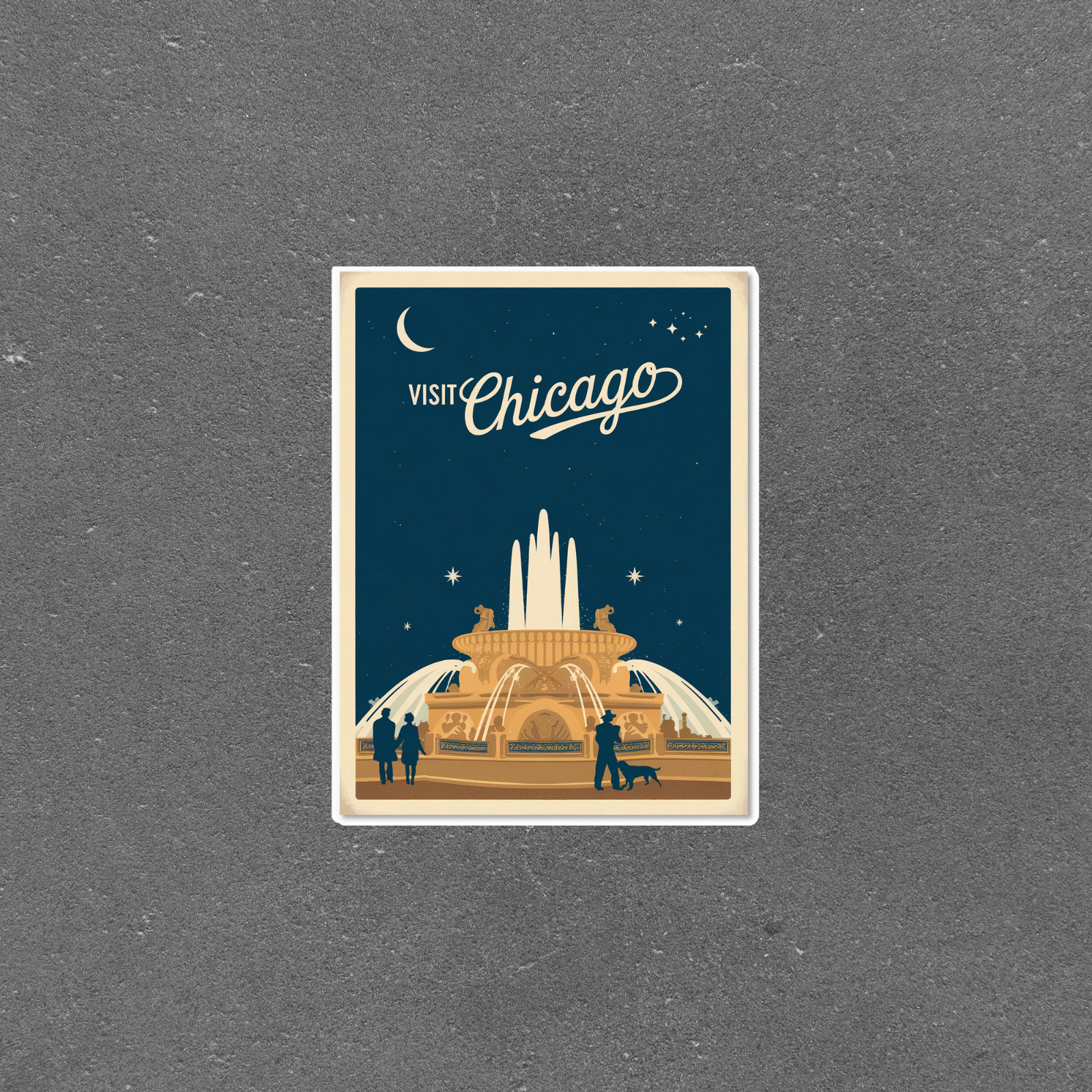 Vintage Chicago Travel sticker – Retro Buckingham Fountain Art Print Sticker #34