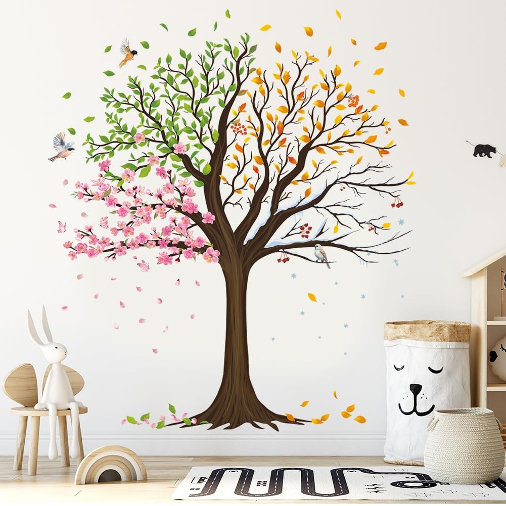 Tree Wall Decal Colorful Leaves Vinyl Peel Stick Large