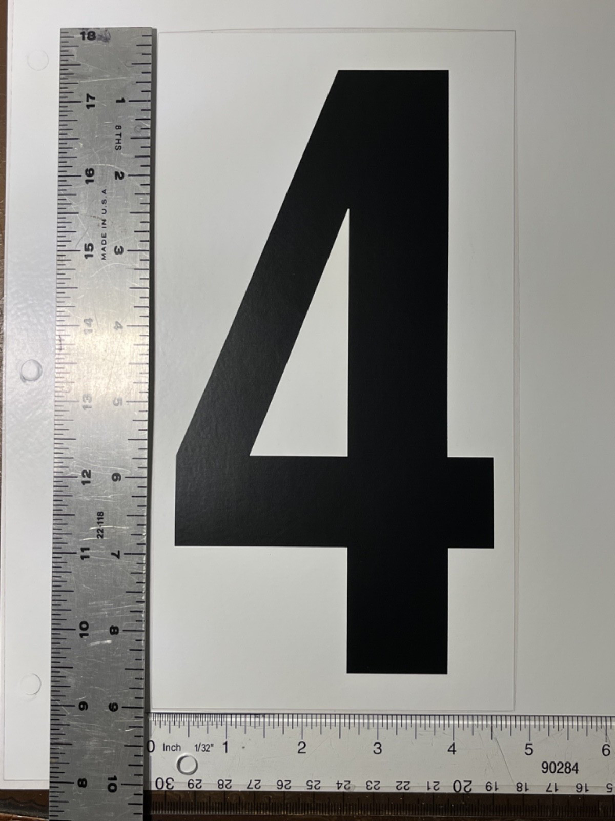 #4 Vinyl Number Sticker Large 9" x 5" black on white for outdoor