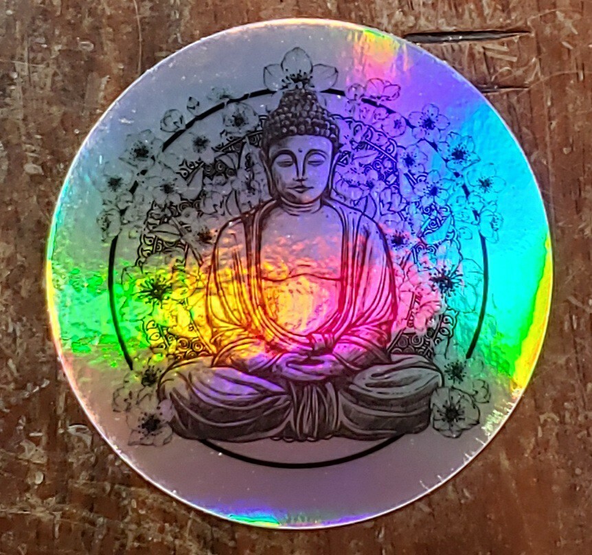 CHERRY BLOSSOM BUDDHA Mandala Holographic Sticker Vinyl 3 inch