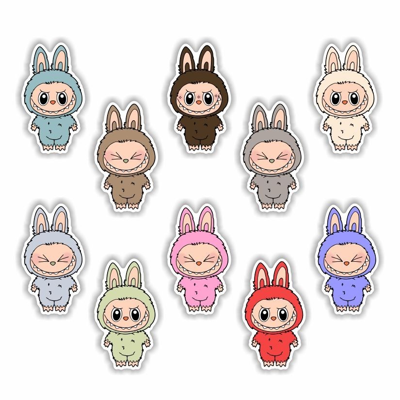Labubu Set of 10 Stickers, Peel N' Stick, Different sizes