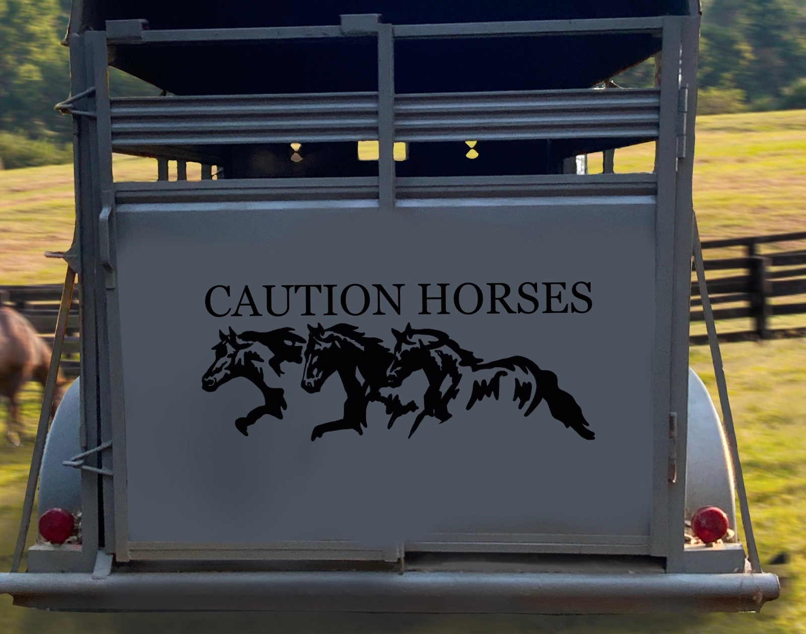 Horse Trailer Decal, Caution Horses *with graphic*