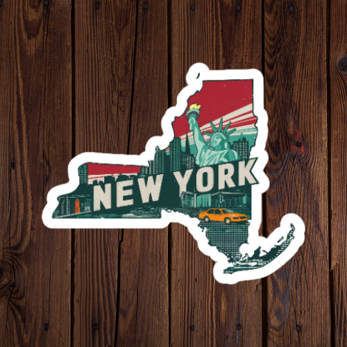 New York Sticker Vinyl Decal State Skyline Statue of Liberty Taxi Retro