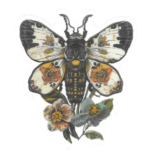 Victorian Floral Moth Transparent Vinyl Sticker Antique Butterfly Ephemera Art