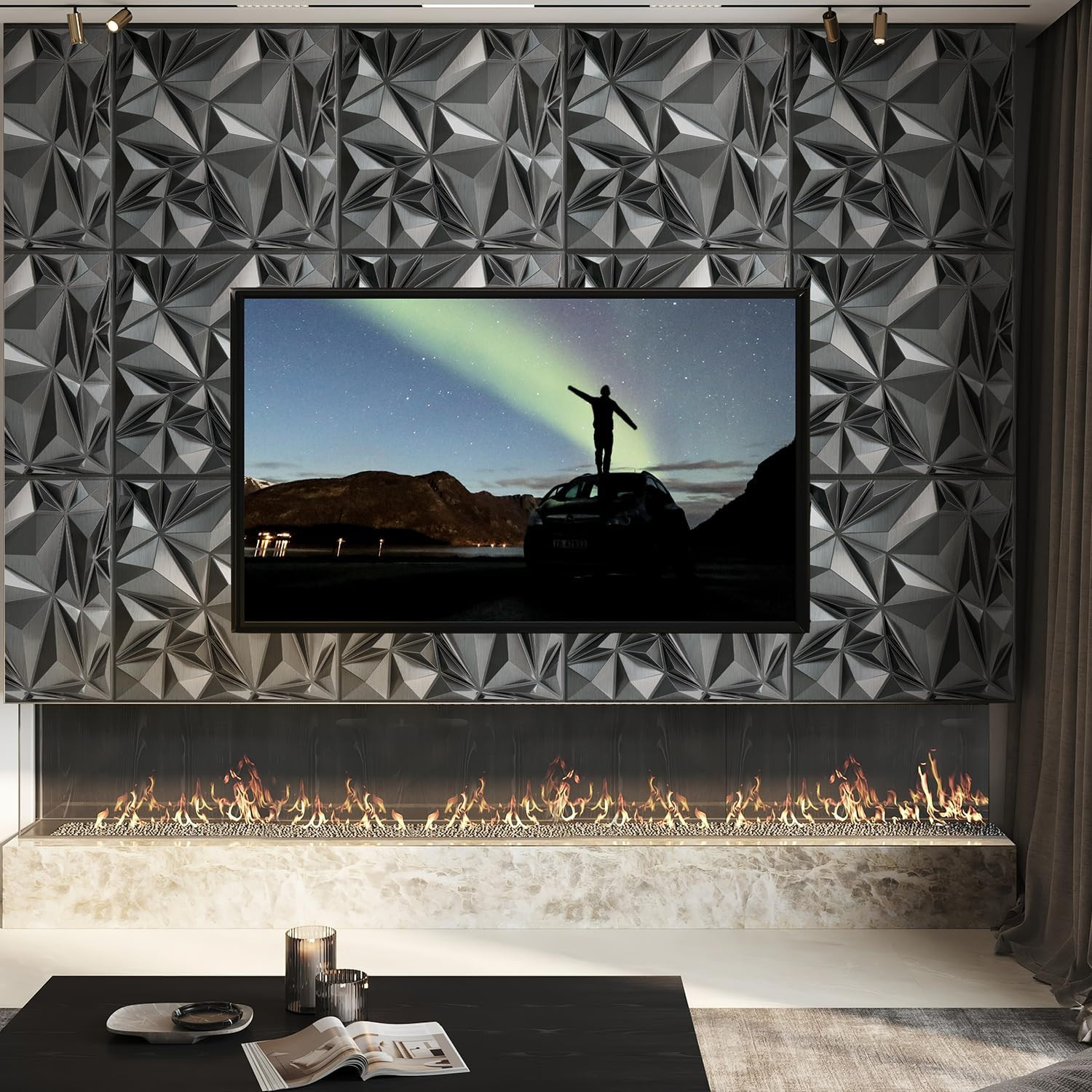 Brushed Silver Diamond 3D Wall Panels for Stylish Interior Decor